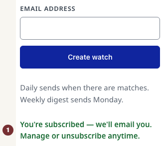 A disposable successful-save example showing the subscribed confirmation and an empty email field.