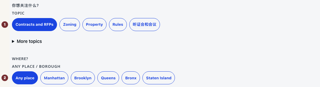 英文原文：Following topic buttons above the borough choices.
