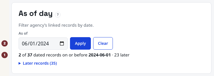 Applied As of day summary and the Clear control.