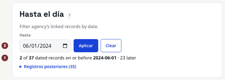 Resumen de Hasta el día aplicado y control Clear.