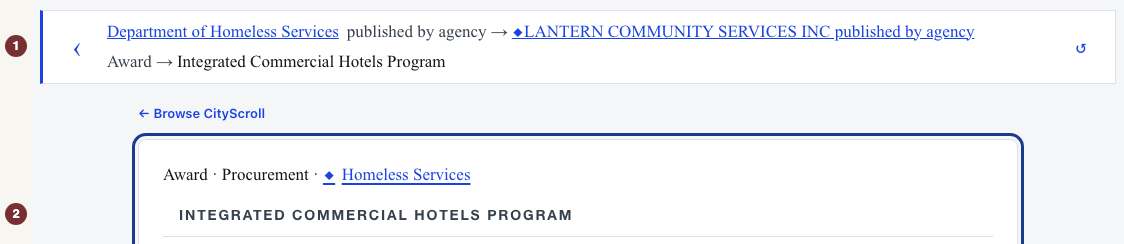 Two-step agency-to-vendor-to-award trail and the final award heading.